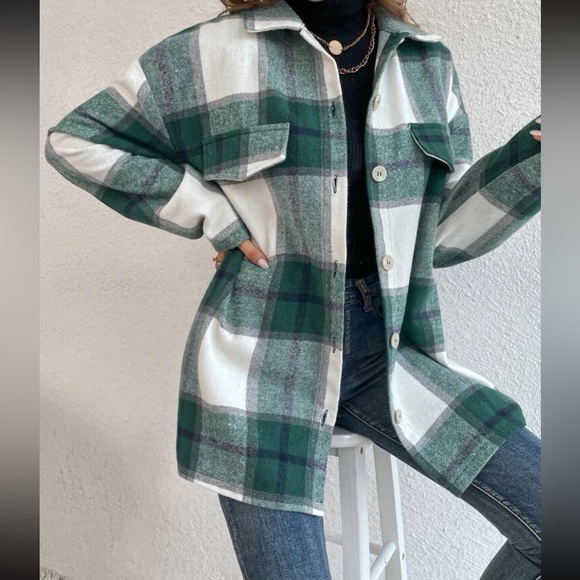 Cozy Plaid Stripe green Oversized Flannel Shirt Shacket - Picture 10 of 12